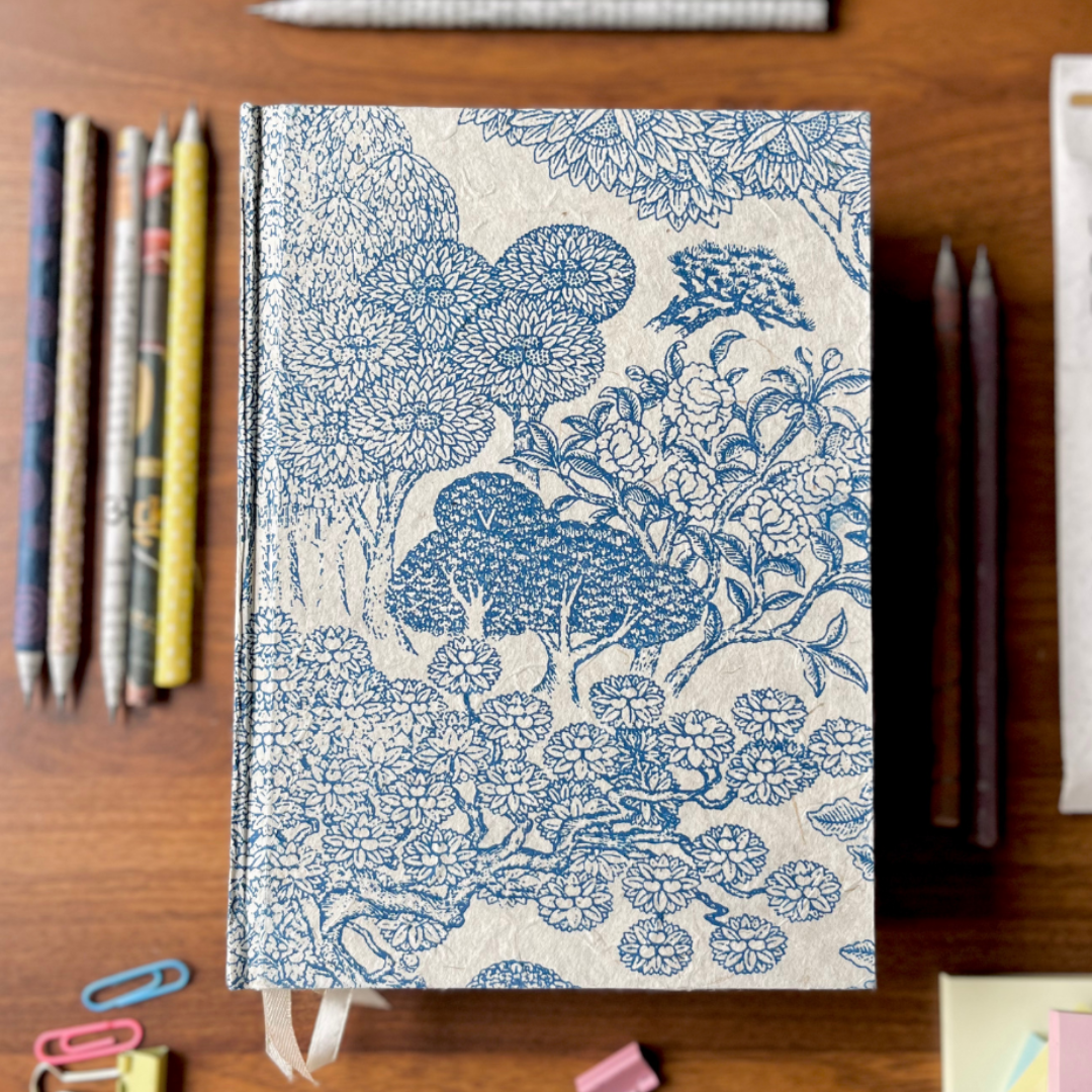 Blue Garden Pattern Recycled Paper A5 Notebook